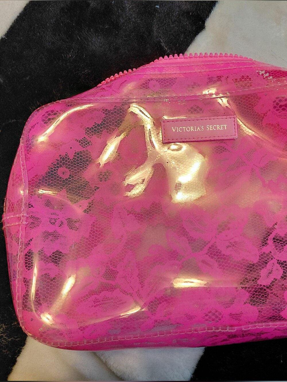 Victoria's Secret Hot Pink Lace Cosmetic Bag